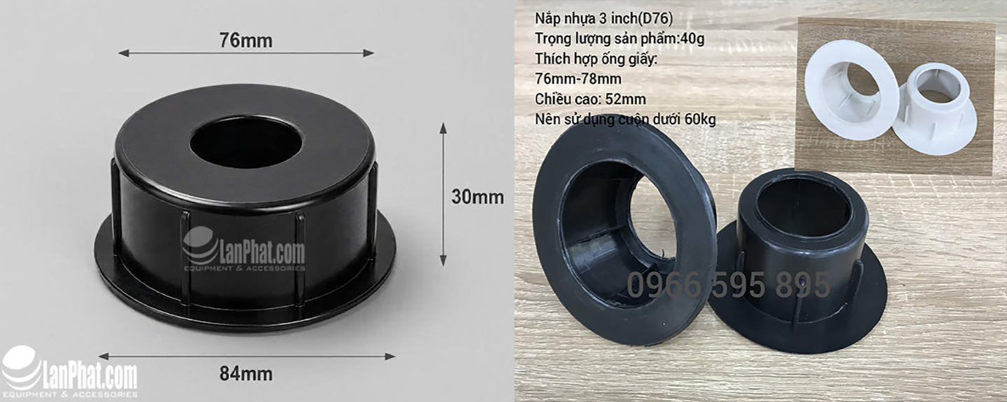 Nắp Nhựa Chụp Ống D76 (3 Inch) – Nắp Bịt Đầu Ống Giấy