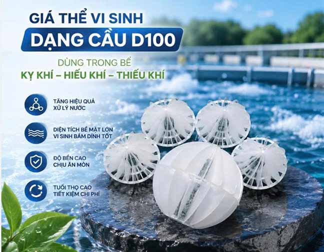 Giá thể vi sinh dạng cầu D100 dùng trong bể Kỵ khí, Hiếu khí và Thiếu khí
