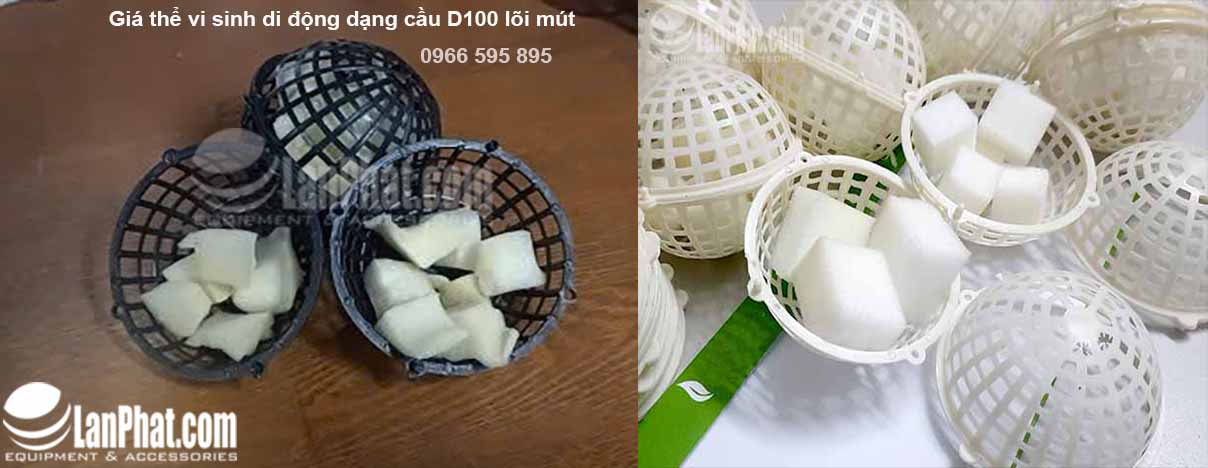 Giá thể vi sinh di động dạng cầu D100 lõi mút